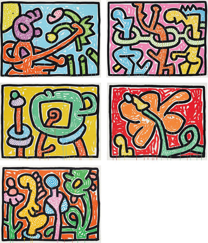 Keith Haring 'Flowers I-V' 1988 (Matching Numbered Set)